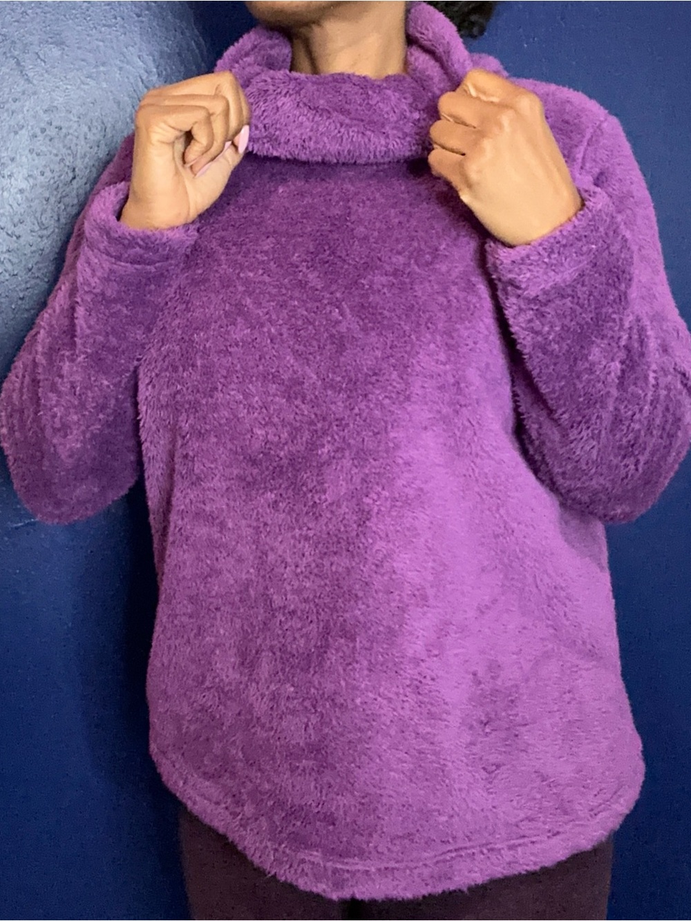 Zella Cozy Plush Cowl Neck Sweater in Purple